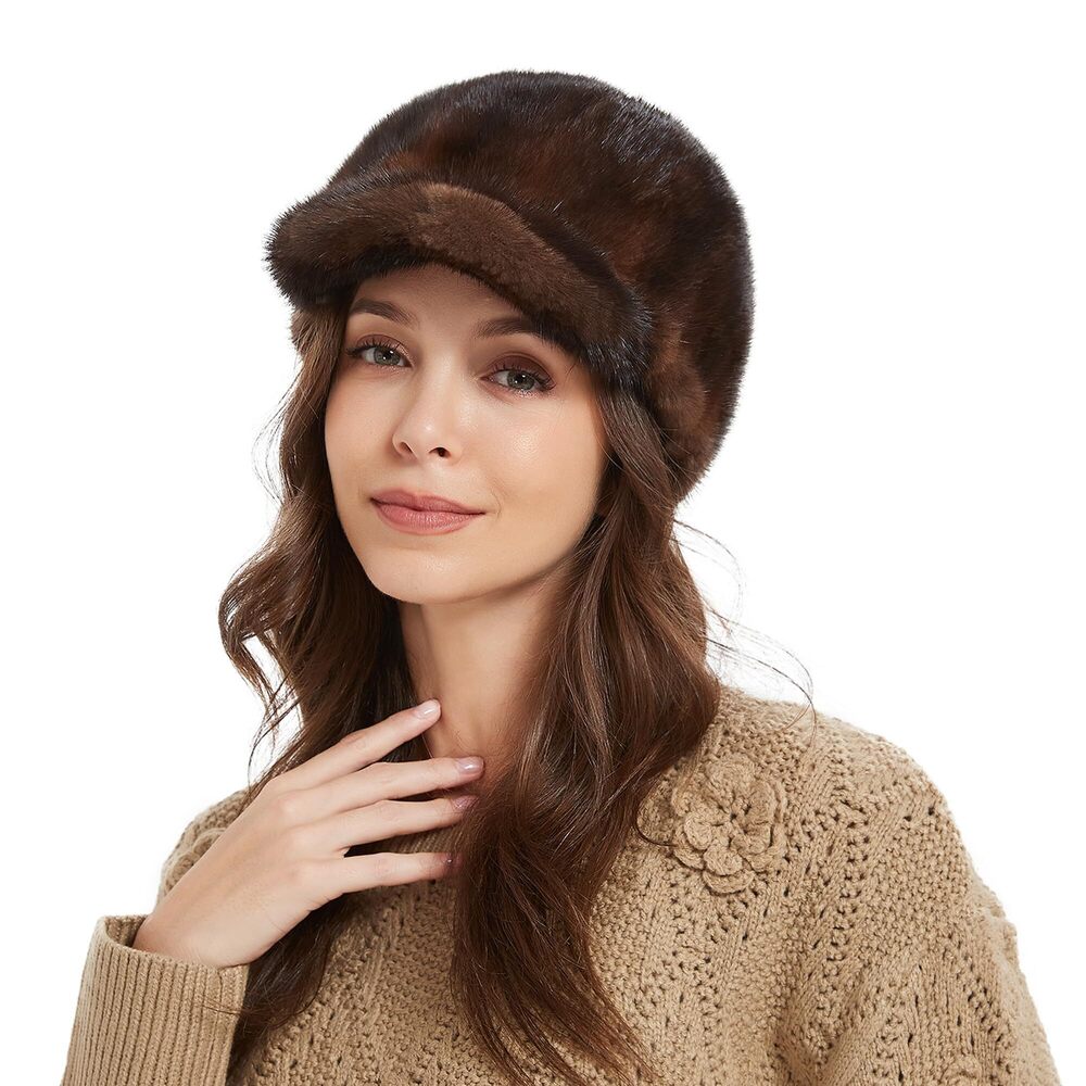 3843 Real Mink Fur Hat Baseball Cap Warm Hat Soft Fluffy Thick Visor